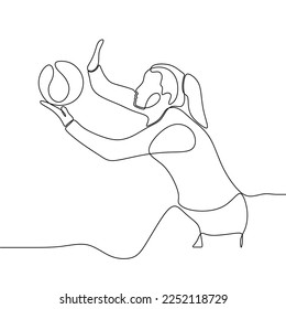 dibujo continuo ilustración de arte de una sola línea bello estilo mujer salto con bola
