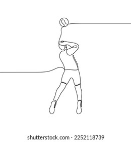 continuous drawing single line art illustration beautiful woman style jumping with ball