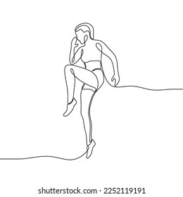 continuous drawing single line art illustration beautiful woman style jumping