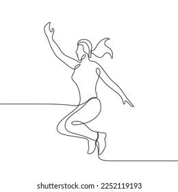continuous drawing single line art illustration beautiful woman style jumping