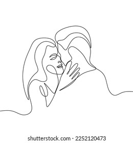 continuous drawing single line art illustration romantic young couple