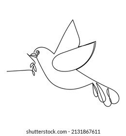 Continuous drawing of a single line. The bird is a dove, a symbol of peace. A hand-drawn vector concept