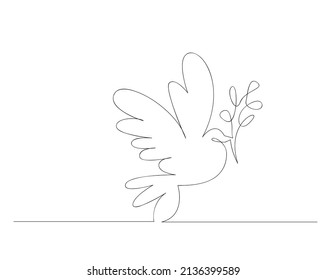 Dibujo continuo de una sola línea. El pájaro es una paloma, un símbolo de paz. Un concepto de vector dibujado a mano