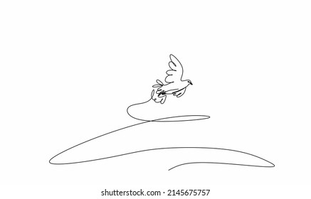 continuous drawing of a single line of a flying pigeon. The bird is a symbol of love and peace in a minimalist style. Vector illustration of doodles