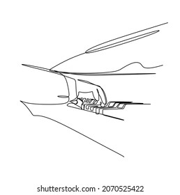 continuous drawing of a single line of hands playing on the piano keys close-up