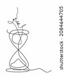 a continuous drawing of a single line of a man embracing a woman over an hourglass.  The concept of love and time
