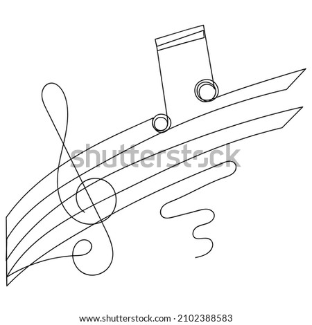 Continuous drawing of a single line musical concept. Hand-drawn vector Poster of a musical concert or festival. Treble clef and notes