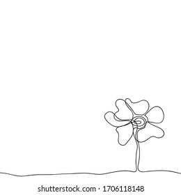 Continuous drawing of a single line, a vector design template in a linear style. A stylized flower. Abstract hand, Space for your text