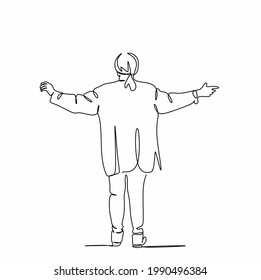 continuous drawing of a single line a woman stands with her arms outstretched, a concept of the psychology of freedom, liberation, happiness