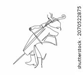 Continuous drawing with a single silhouette line of a woman playing the cello. A cellist in the minimalist style.
