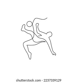 Continuous drawing of soccer player. Modern line art, vector, graphic, icon, illustration, logo design