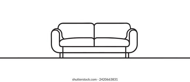 Continuous drawing of a sofa, front view. Modern sofa in one continuous line.
