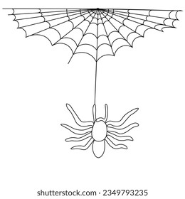 dibujo continuo de una araña teje una telaraña en una línea. Decoración de diseño con toques de madera o de agradecimiento.