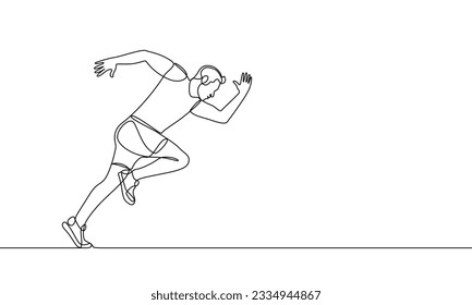 Continuous drawing sportsman athlete aspiringly runs to victory. Run. Athletics. Vector illustration