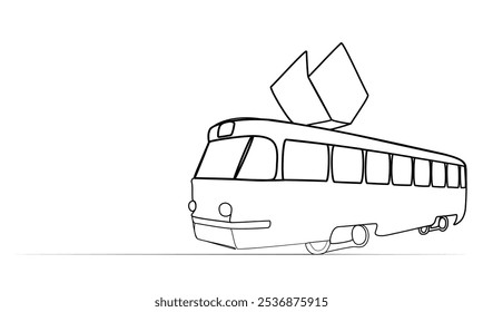 continuous drawing of a tram in one line. vector illustration