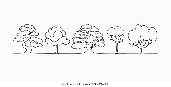 Continuous drawing of a tree on a white background. Vector illustration