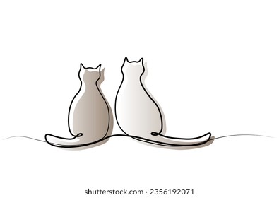 continuous drawing two cats and one line  cats line art drawings vector
