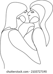 Continuous Drawing Of Two Lesbians Kissing Each Other