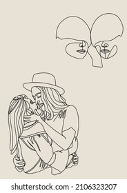 Continuous Drawing Of Two Lesbians Kissing Each Other