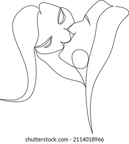 Continuous Drawing Of Two Lesbians Kissing Each Other