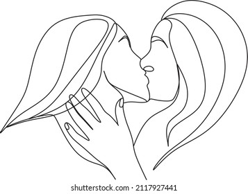 Continuous Drawing Two Lesbians Kissing Each Stock Vector (Royalty Free