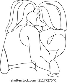 Continuous Drawing Of Two Lesbians Kissing Each Other
