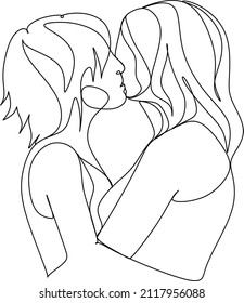 Continuous Drawing Of Two Lesbians Kissing Each Other
