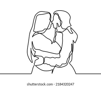 Continuous Drawing Of Two Lesbians Kissing Each Other. Lesbian Girls Are Kissing. Homosexual Couple, Love, Romantic, Kiss. Women. LGBT Family. Vector Isolated Black And White Line Drawing. LGBTQ+ 