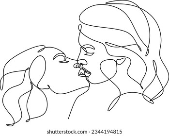 Dibujo Continuo De Dos Lesbianas Besándose Entre Sí