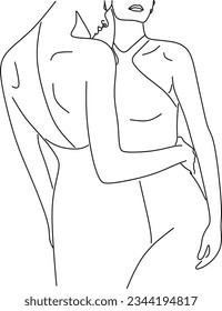 Dibujo Continuo De Dos Lesbianas Besándose Entre Sí