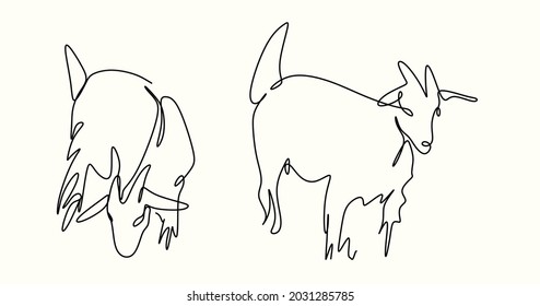 continuous drawing of two young goats