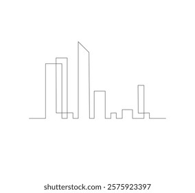 continuous drawing vector one line Panoramic landscape of Metropolis architecture. Hand drawn silhouette of skyscraper. Apartment building isolated minimalist illustration