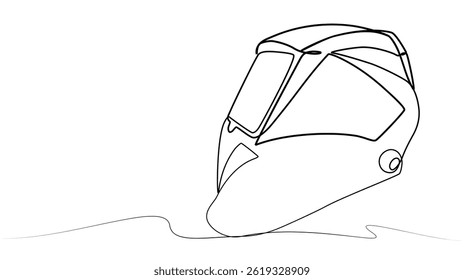 continuous drawing welding helmet one line. vector