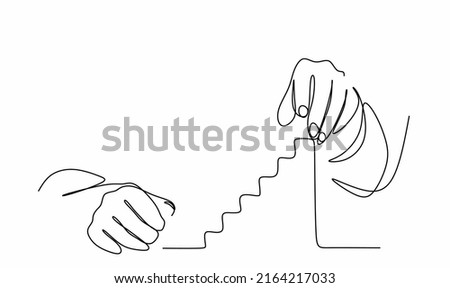 continuous drawing of women's hands and a line in the form of a career ladder