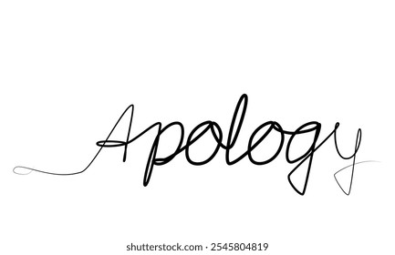 Continuous drawing of the word apology in one line. vector illustration