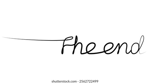 continuous drawing of the word The end in one line. vector