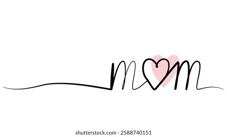 continuous drawing of the word mom with one line. vector