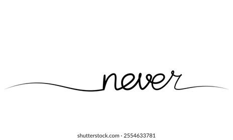 continuous drawing of the word never in one line. vector illustration