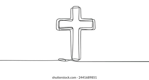 Continuous drawn one line of the cross. Vector illustration.