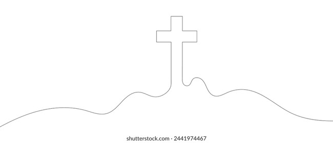 Continuo dibujado una línea cruzada, símbolo de la religión. Ilustración vectorial.
