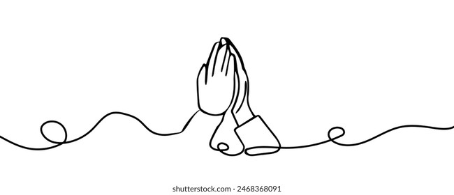 Continuous drawn one line of the folded hands. Vector illustration.