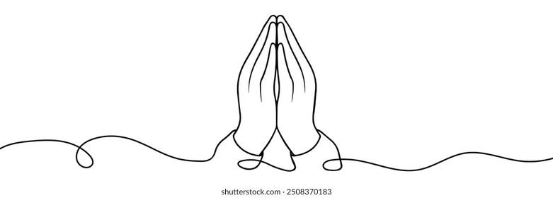 Continuous drawn one line of the folded hands. Vector illustration.