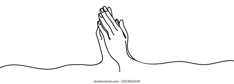 Continuous drawn one line of the folded hands. Vector illustration.