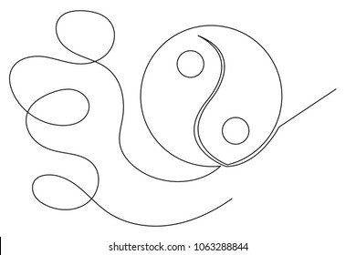Continuous drawn one line isolated symbol of the emblem of religion. Taoism. Yin Yang icon.