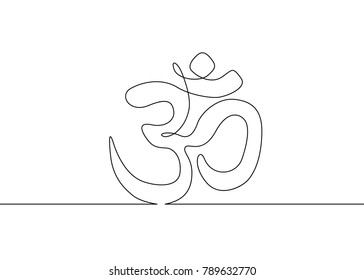 Continuous drawn one line isolated symbol of the emblem of religion. Hinduism Pranava.