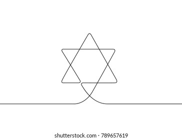 Continuous drawn one line isolated symbol of the emblem of religion.Judaism.