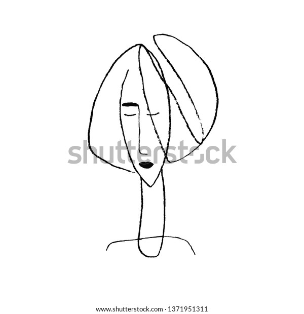 Continuous drawn\
one line woman. Pencil drawing. Abstract minimalistic linear\
sketch. Vector hand drawn\
illustration.