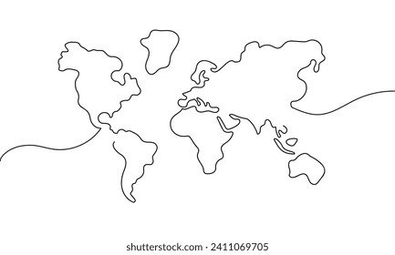 Continuous Earth line drawing symbol. World map one line art, hand drawn. Vector illustration