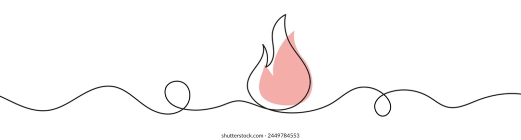 Continuous editable drawing of fire icon. Flame symbol in one line style.