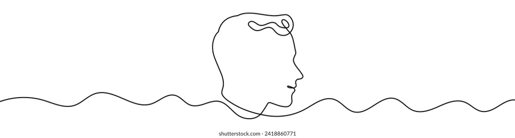 Continuous editable drawing of a male face. One line drawing background. Vector illustration. Male face icon in one line style.